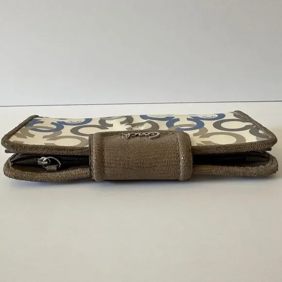 Coach Women's Madison Clover Op Art Wallet Blue Cream Brown Satin - Picture 4 of 15